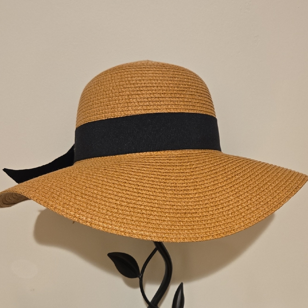 Elegant Tan Sun Hat with Black Band